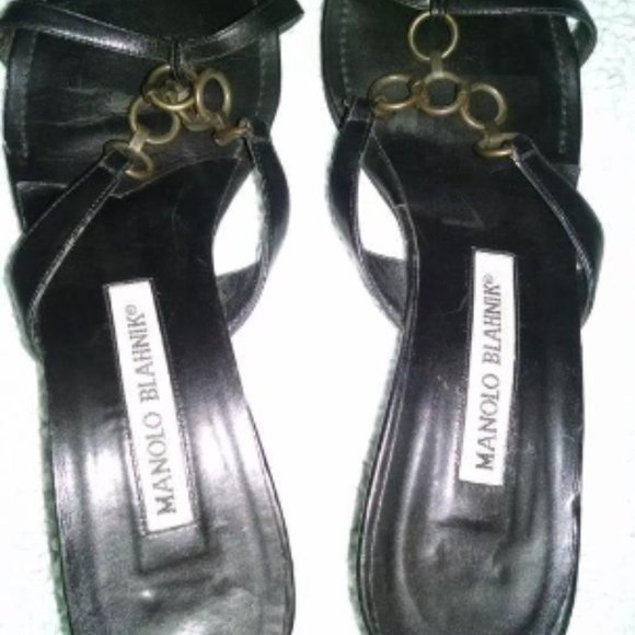 MANOLO BLAHNIK Black Sandals 7.5 - Picture 4 of 8